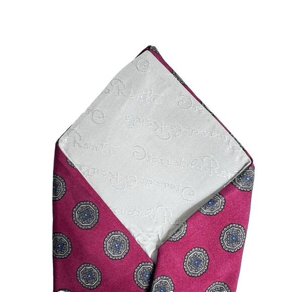 VTG OSCAR DE LA RENTA Couture MAROON BLUE Oval Print  Men's NECK TIE - Picture 5 of 14